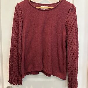 Madewell Burgundy Texture & Thread Lace Sleeve Blouse